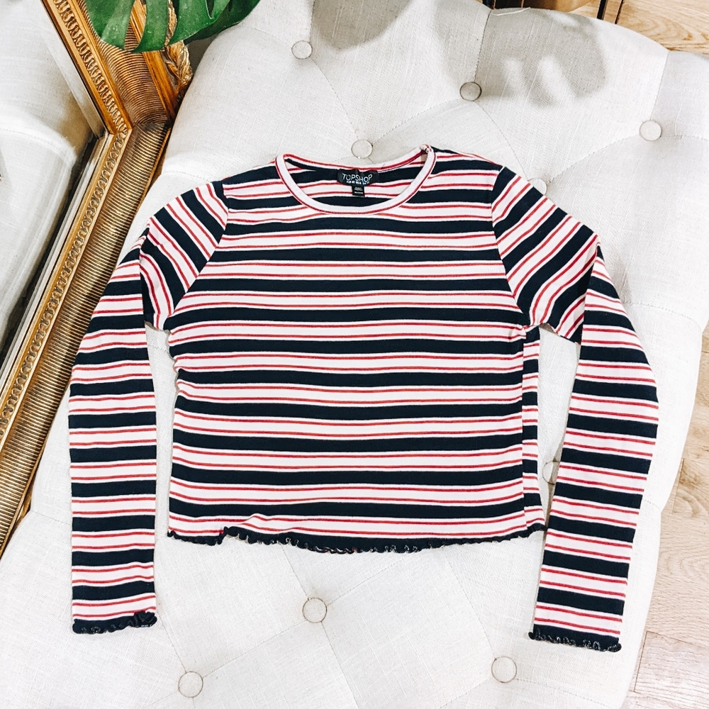 Topshop striped long sleeve crop top